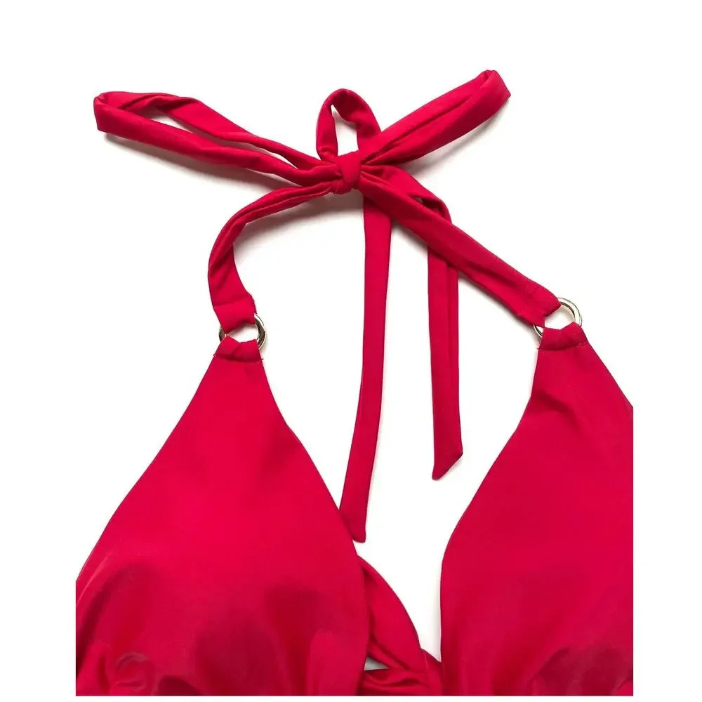 Quince Italian Ring Triangle Bikini Swim Top Cherry Red Size Large NEW